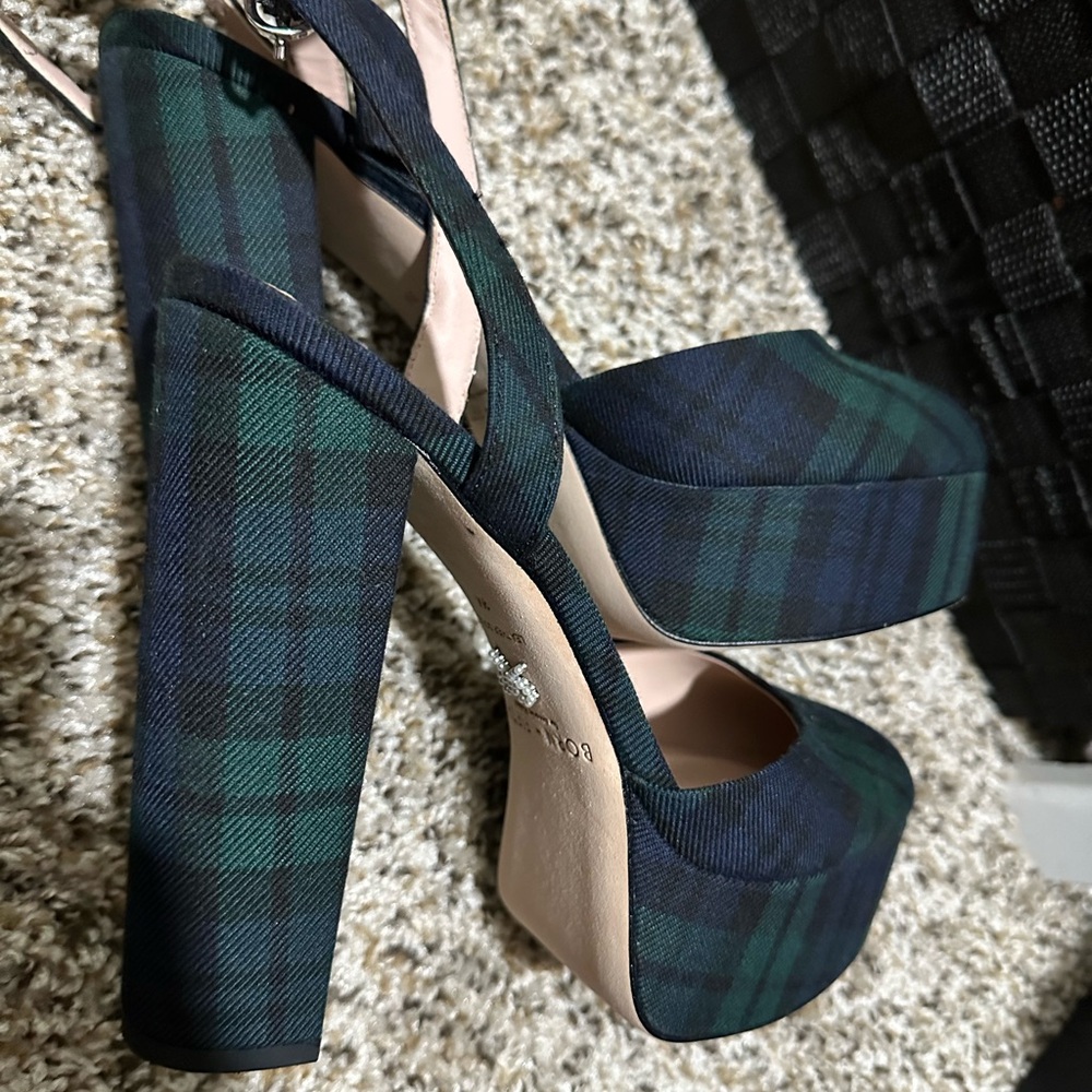 Plaid platform heels